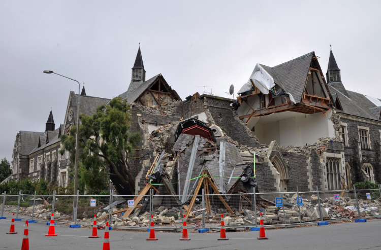 Christchurch's beautiful old Cranmer Square Building in ruins.